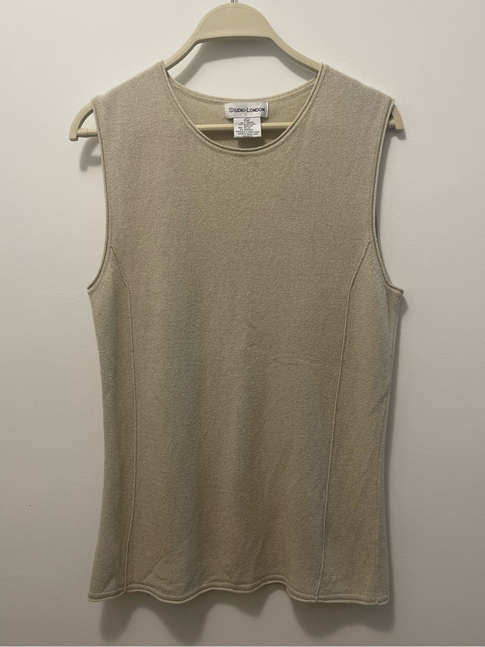 Vintage Textured Crewneck Tank Top in Beige